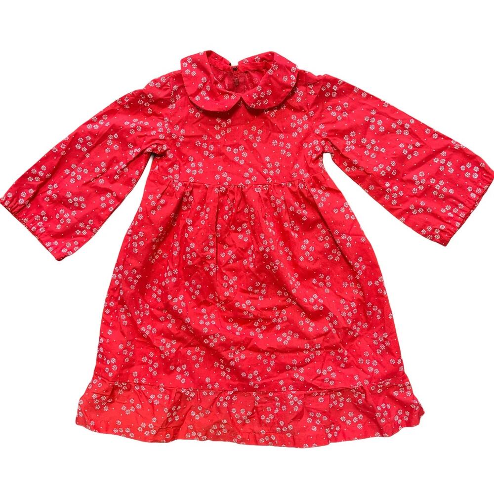 VTG 70s Handmade Daisy Dot Embroidered Bell Sleeve Dress in Red White GIRLS 4